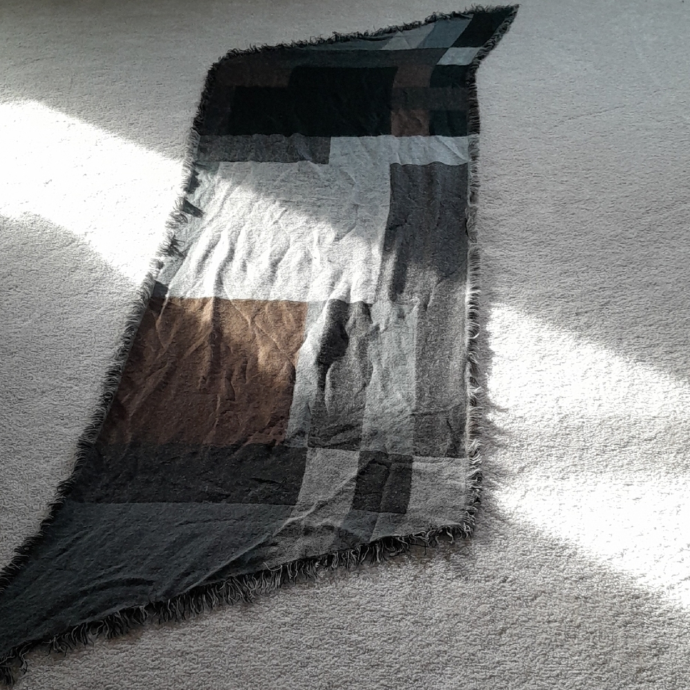 Steve Madden Black, Charcoal and Brown Fringed Angle-edged Scarf